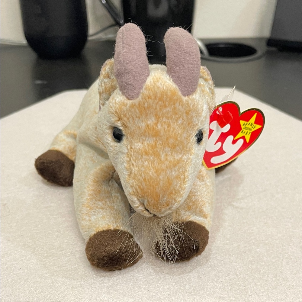 Ty Plush Small Pet Goat in Tan, Brown “Goatee” born in 1998